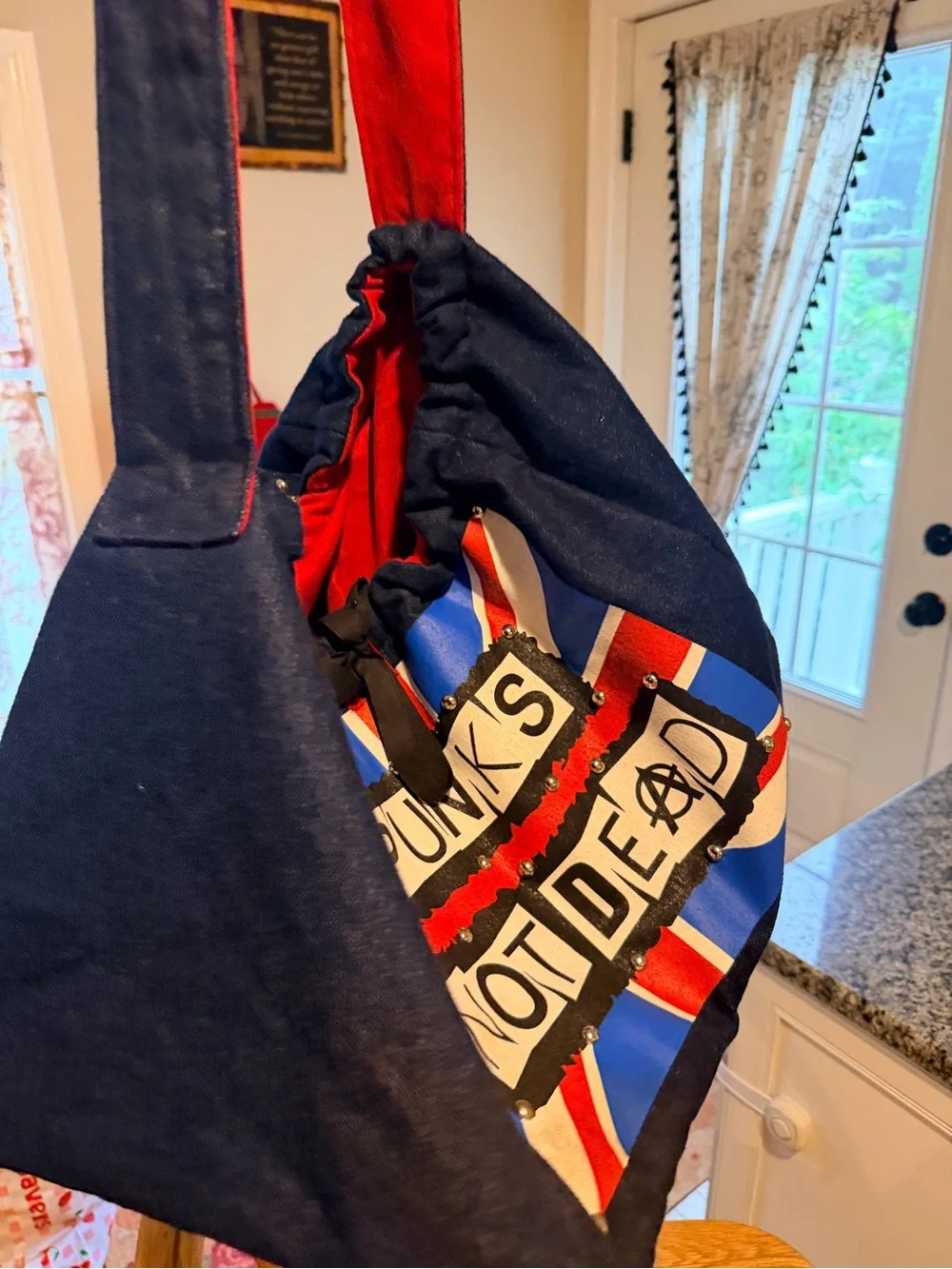 S/M size/ Punk's Not Dead Navy Dog Carrier Tote with Union Jack Accent